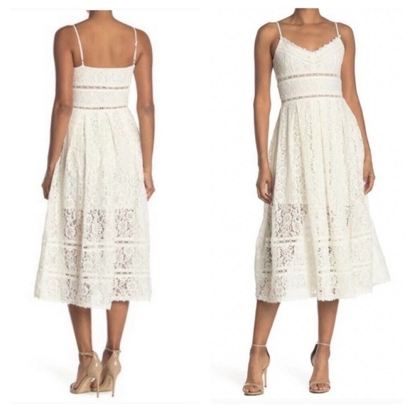 NSR Lace Midi Dress Sleeveless Fit & Flare Size M Micro Dot - Picture 1 of 13